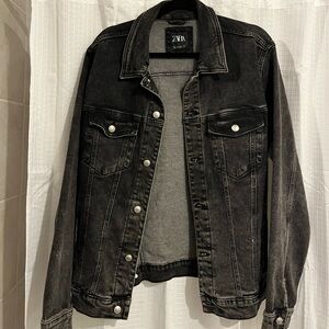 Zara Men's Faded Black Denim Jacket